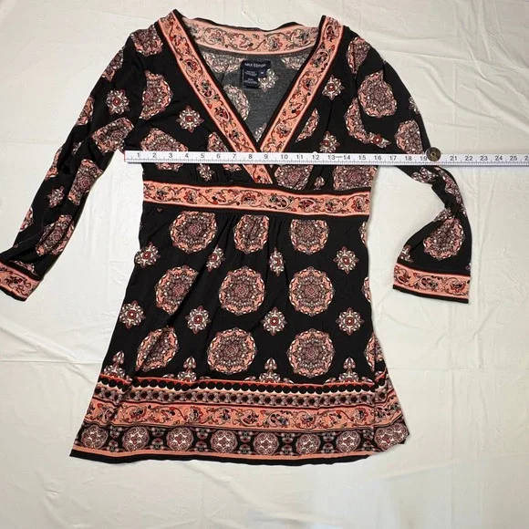 Max Edition Womens Pink Black Medallion Empire Waist Tunic Top 3/4 Sleeve M Y2K - Picture 3 of 7